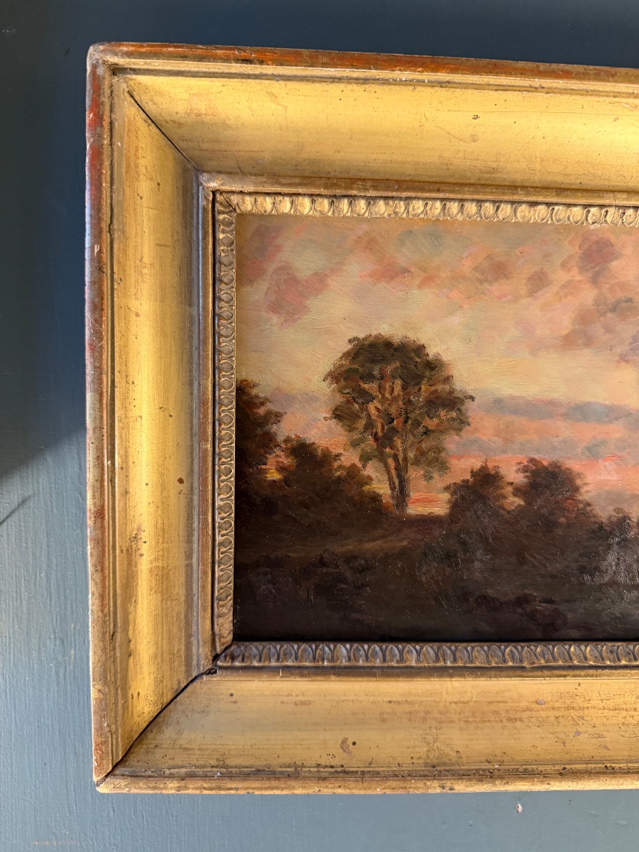 Soleil couchant, petit paysage fin XIXème-photo-3