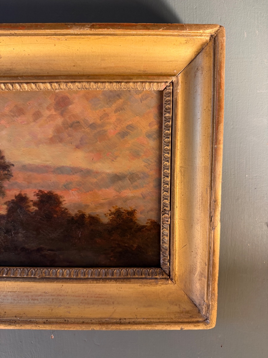 Soleil couchant, petit paysage fin XIXème-photo-4