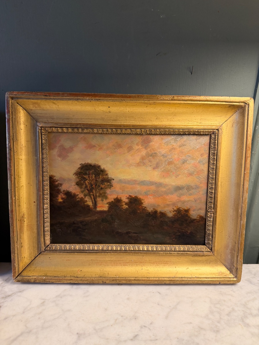 Soleil couchant, petit paysage fin XIXème-photo-1