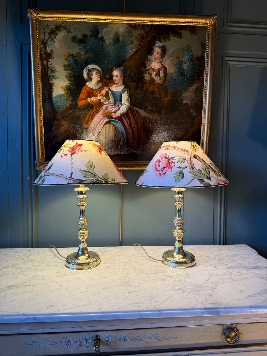 Pair Of Bronze Lamps, Height 41.5 Cm-photo-2