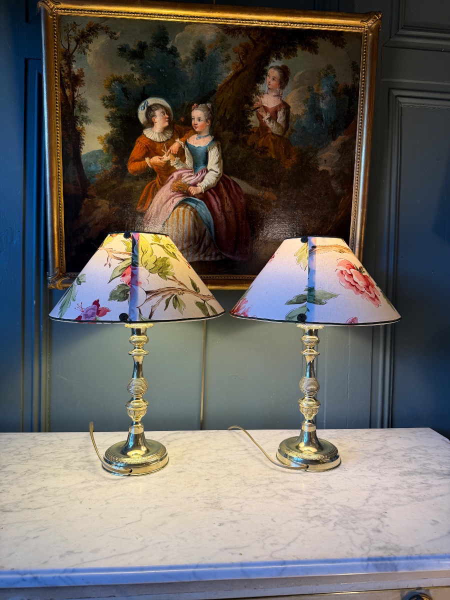 Pair Of Bronze Lamps, Height 41.5 Cm-photo-3