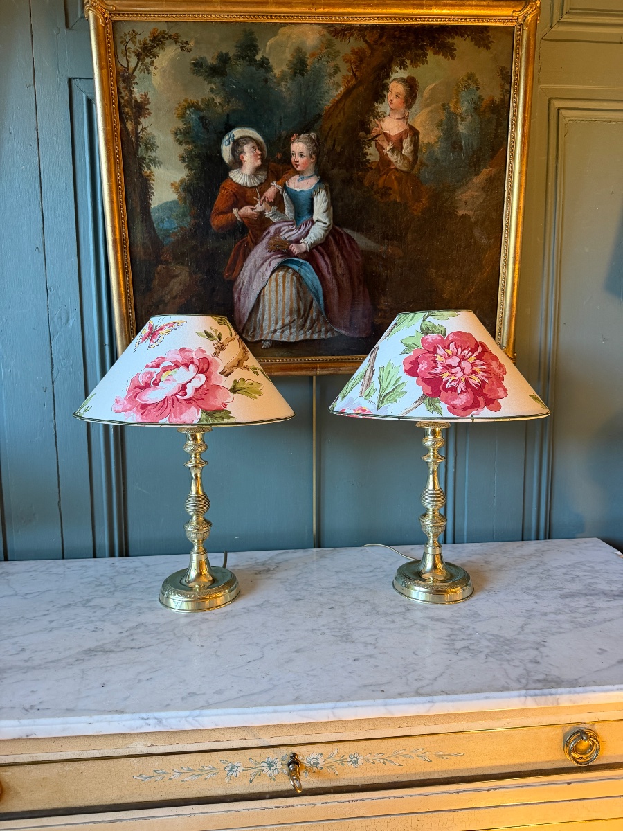 Pair Of Bronze Lamps, Height 41.5 Cm-photo-1