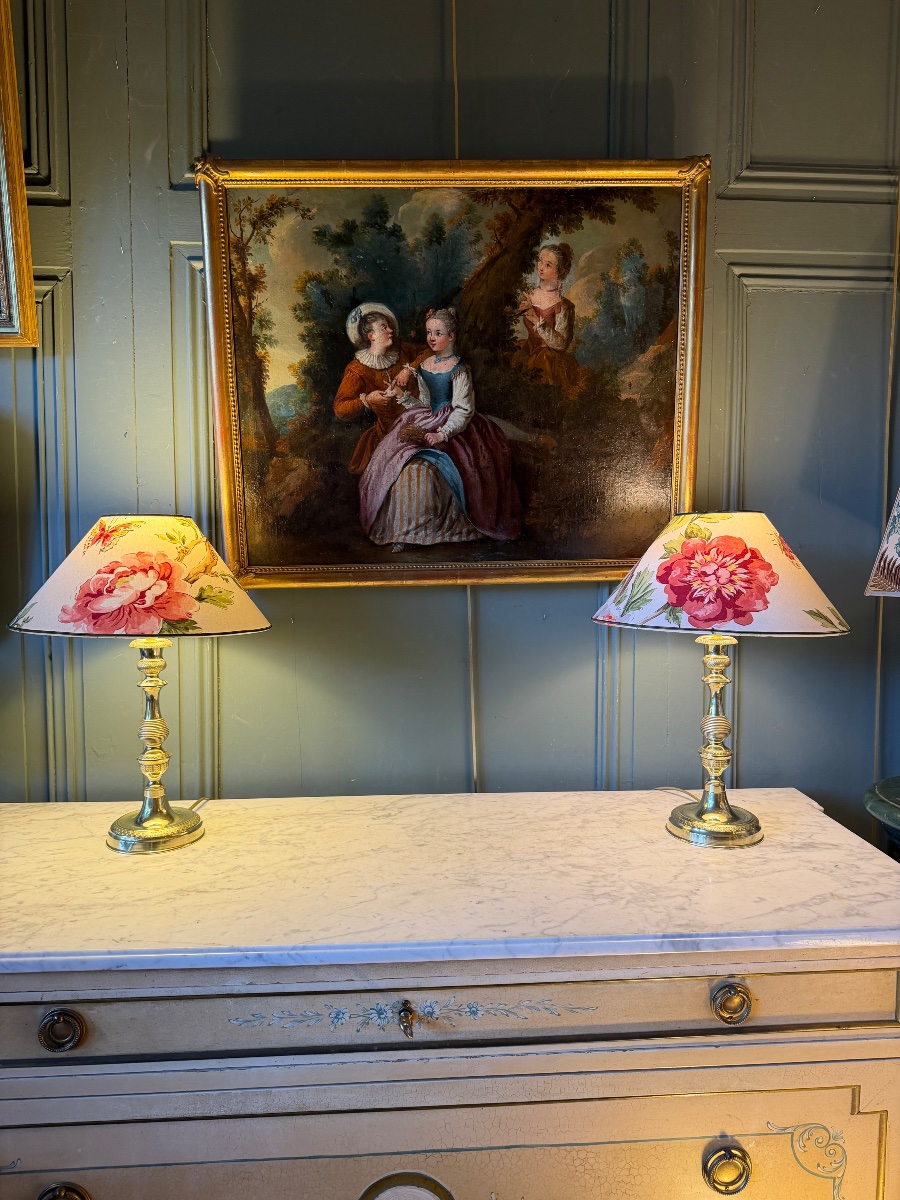 Pair Of Bronze Lamps, Height 41.5 Cm-photo-8