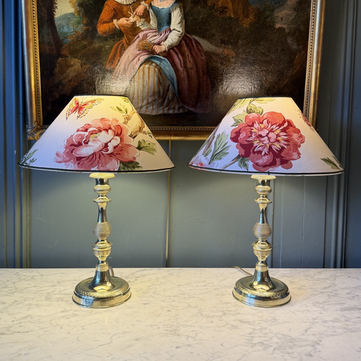 Pair Of Bronze Lamps, Height 41.5 Cm