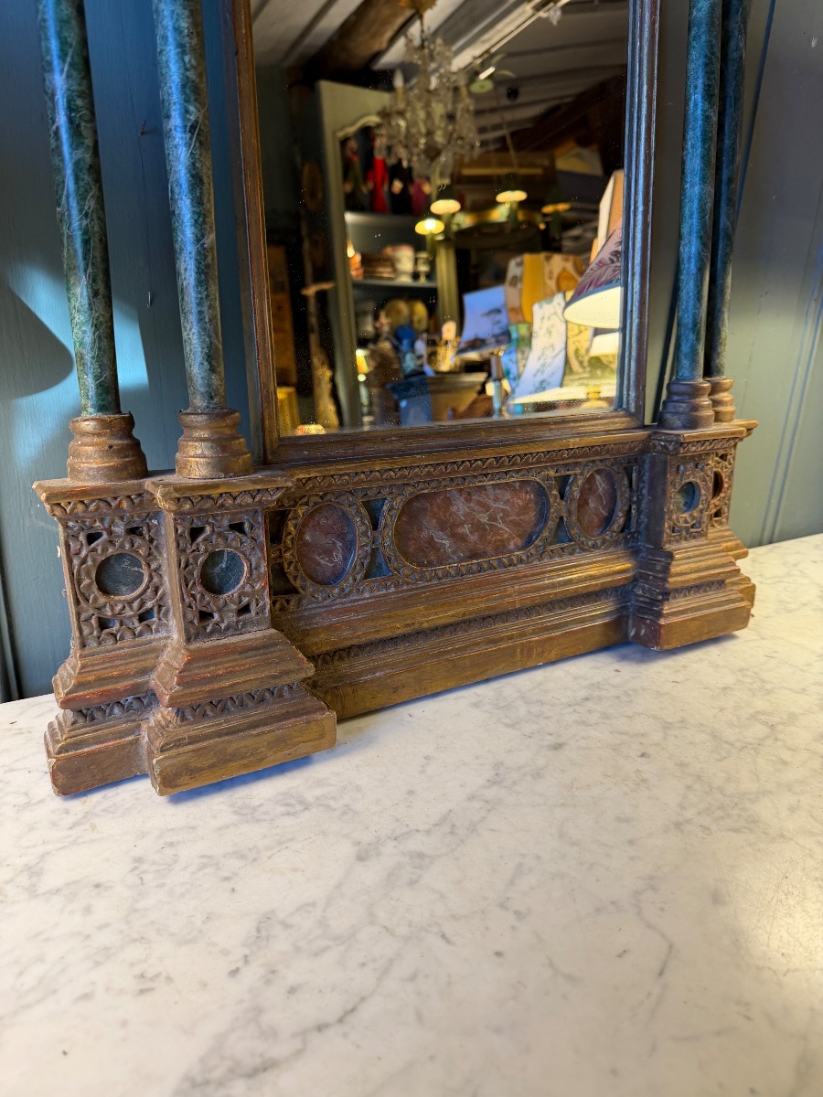 Architectural Mirror With A Pediment And Freestanding Columns Made Of Painted And Gilded Wood-photo-2