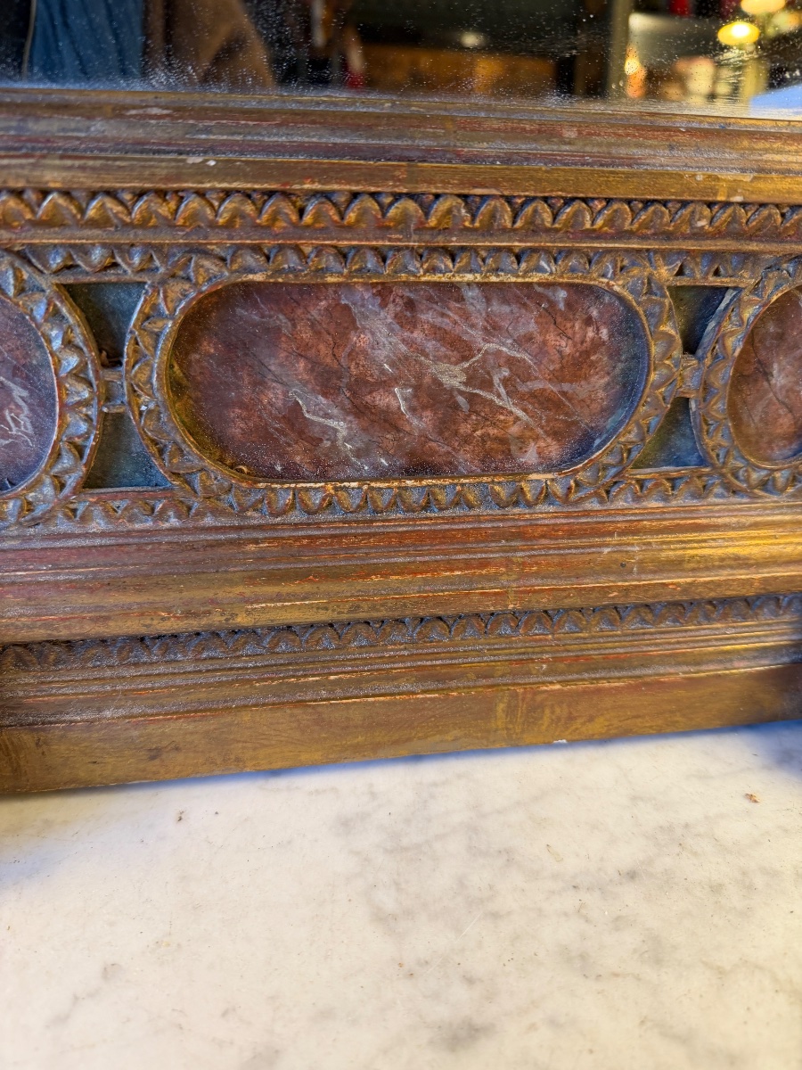 Architectural Mirror With A Pediment And Freestanding Columns Made Of Painted And Gilded Wood-photo-4