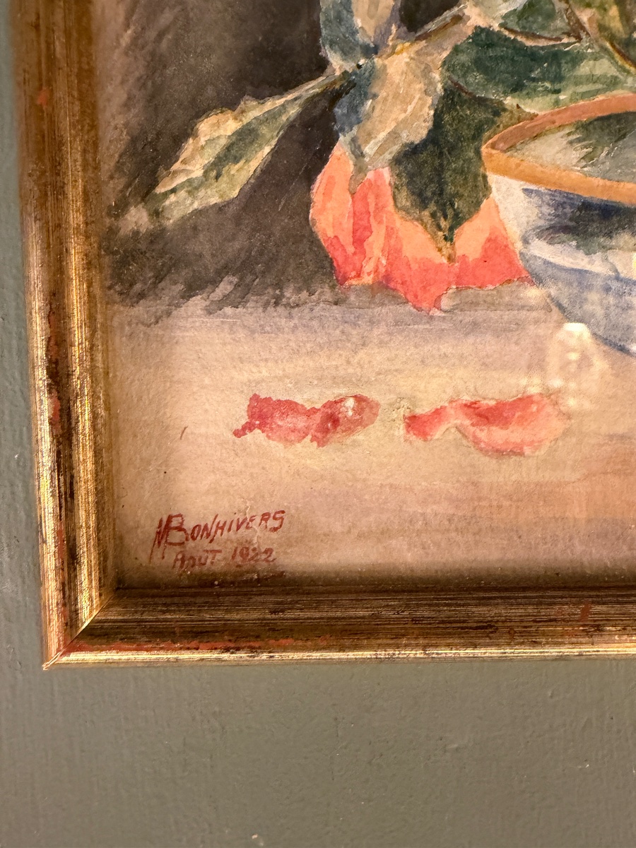 Bouquet de roses, aquarelle datée 1922-photo-1