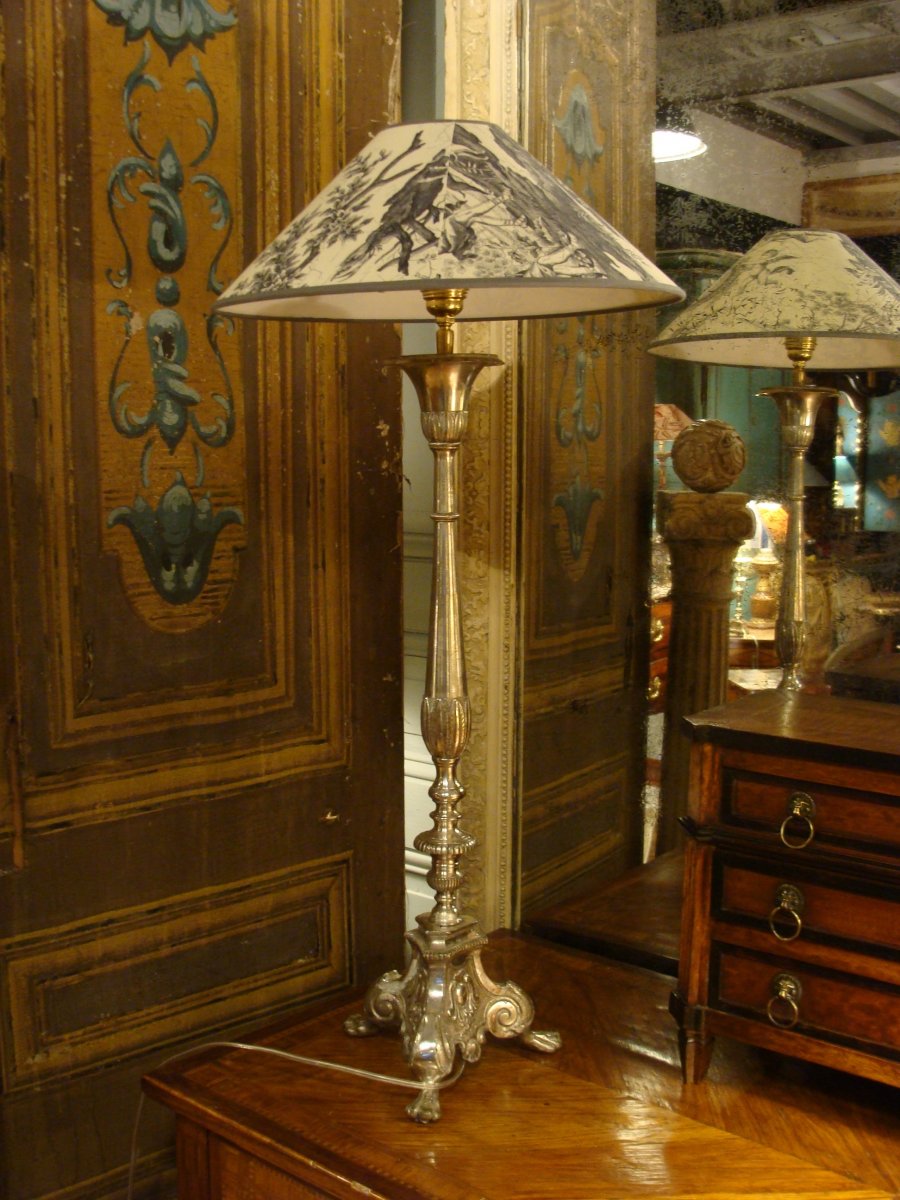 Lampe En Bronze Argenté 19ème-photo-3