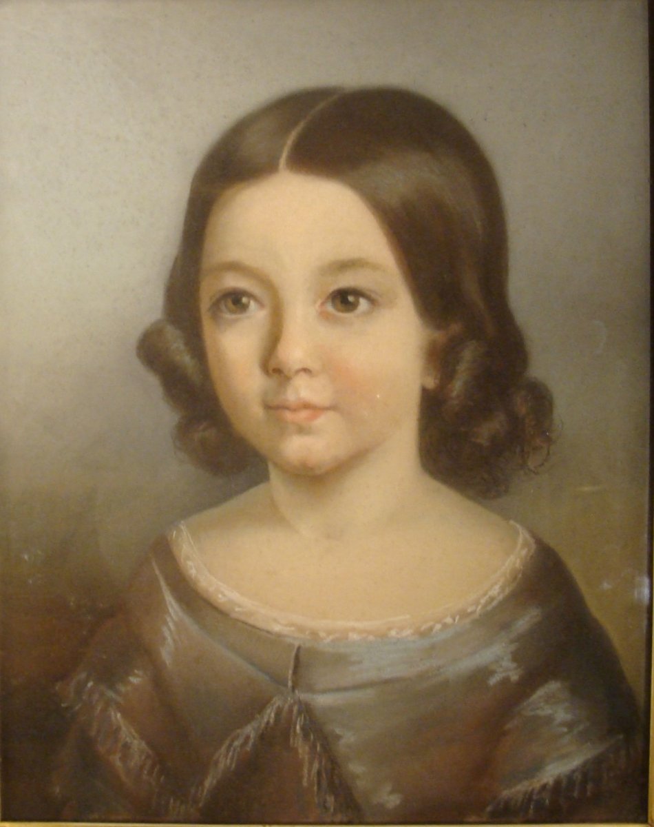 Portrait Of A Little Girl, Pastel 19th-photo-3