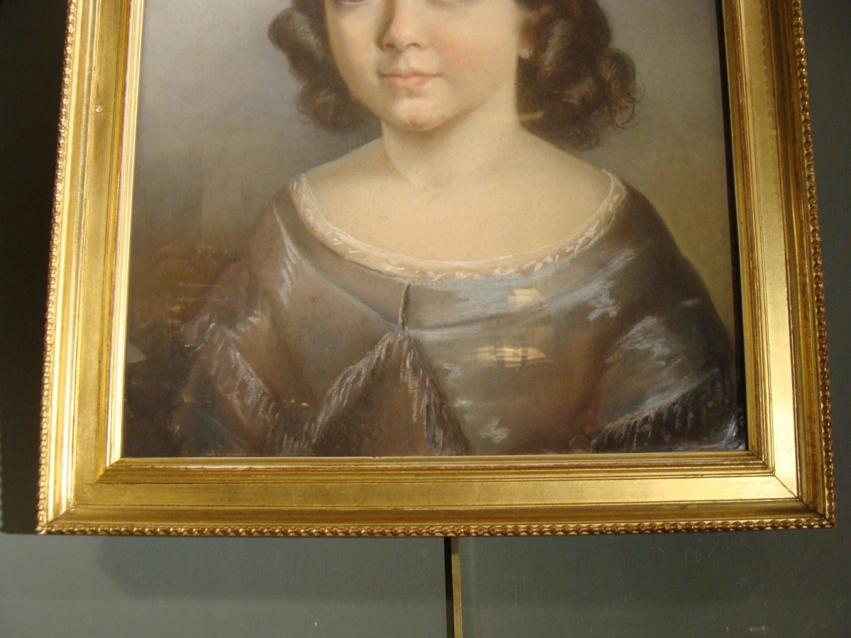 Portrait Of A Little Girl, Pastel 19th-photo-4