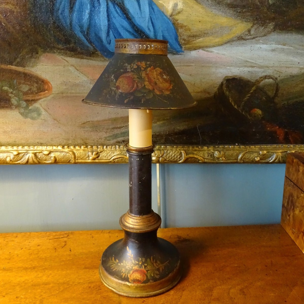 19th Century Painted Sheet Hot Water Bottle Lamp