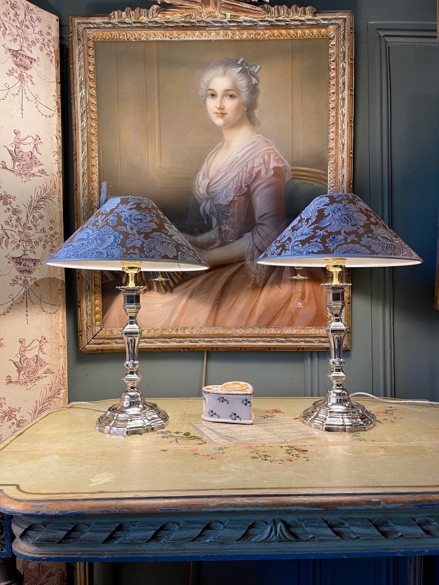 Paire De Lampes En Bronze Argenté Style Louis XV-photo-2