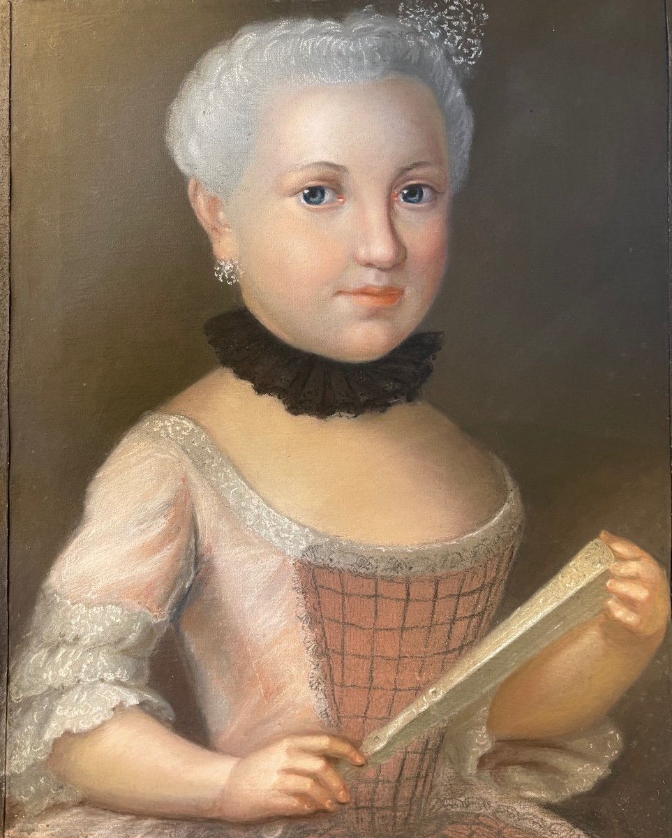 Portrait d'Une Jeune Femme  à l'éventail, Pastel XVIIIème-photo-2