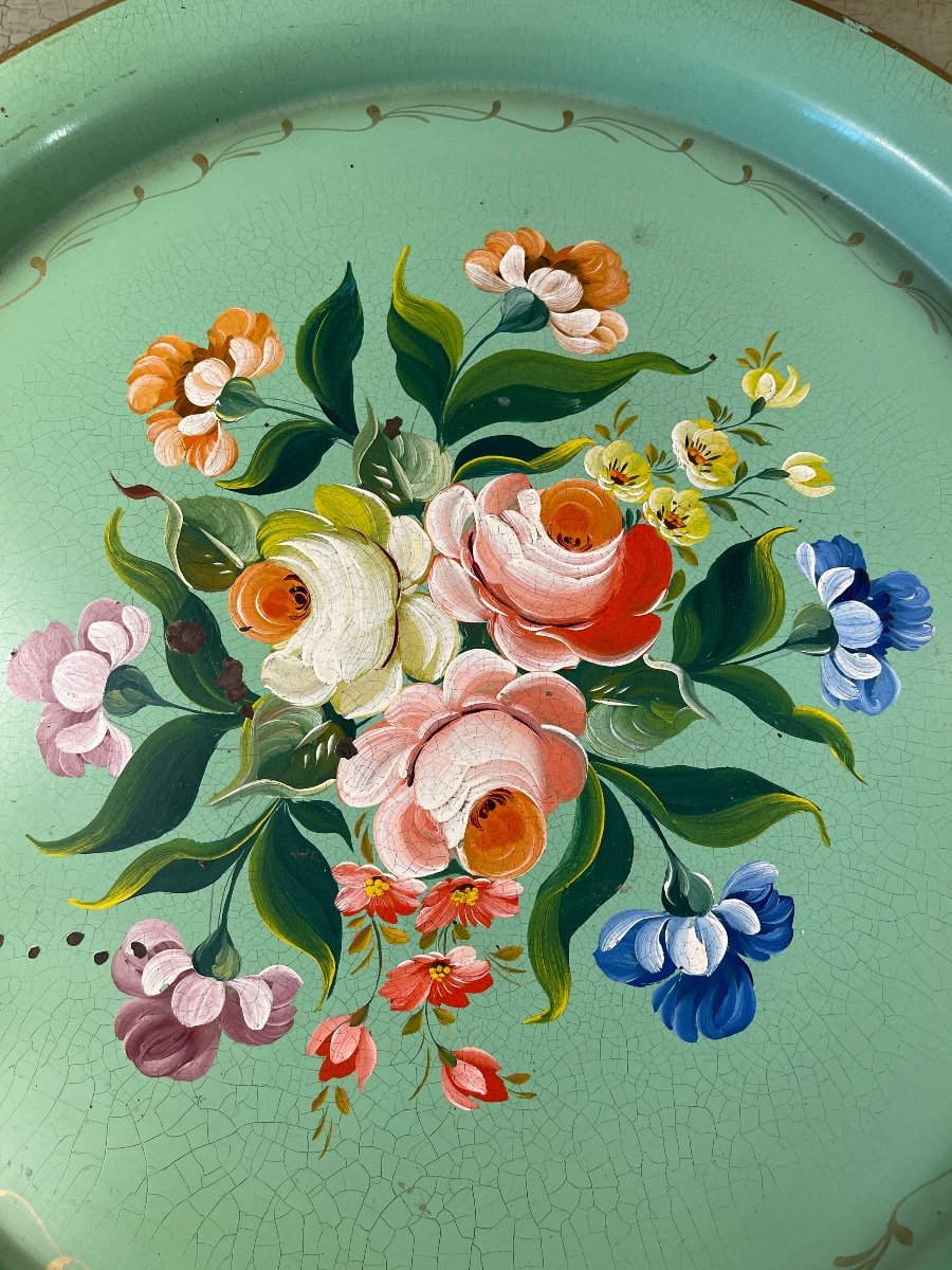 Painted Sheet Metal Tray With Floral Decor-photo-3