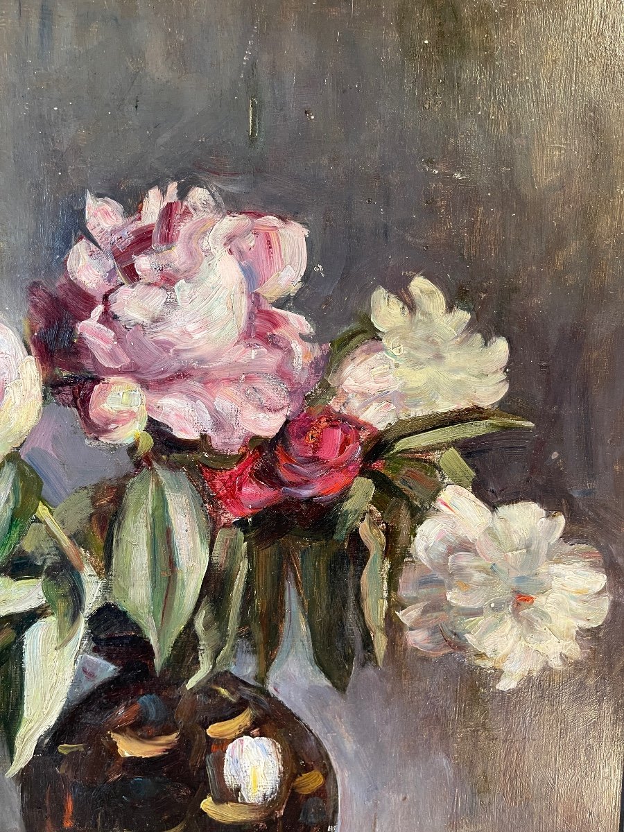 Tableau De Fleurs Début XXème, Pivoines-photo-4