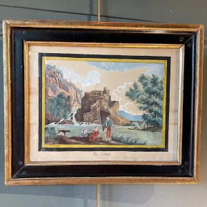 Vue d'Italie, Gouache Datée 1822