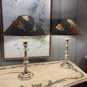 Pair Of 19th Century Chiseled Polished Bronze Lamps