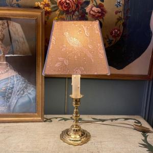Small Chiseled Gilt Bronze Lamp, Height 39 Cm
