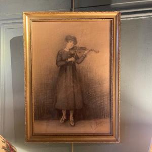 Woman With Violin, Drawing Dated 1918