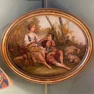 Tableau En Médaillon, Scène Galante XIXème