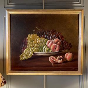 Nature Morte Aux Raisins Et Aux Pêches XIXème