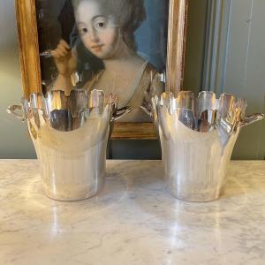 Paire de rafraîchissoirs en métal argenté