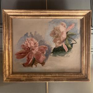 Tableau de fleurs, pivoines XIXème