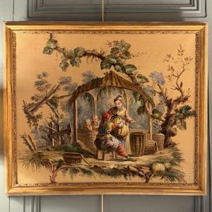 Chinoiserie, Oil On Canvas, 19th Century, No. 1