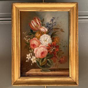Bouquet Of Flowers, Oil On Canvas, 18th Century