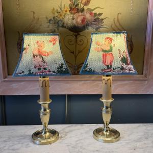 Small Pair Of Bronze Lamps, 31 Cm High