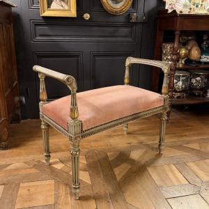 Petite banquette en bois peint de style Louis XVI