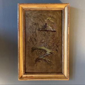 Chinoiserie: The Fisherman, Oil On Panel, 19th Century