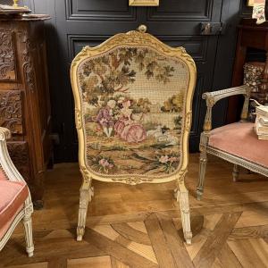 Ecran de cheminée en bois peint et doré