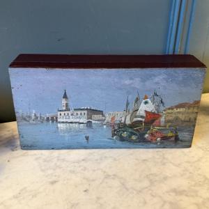 Le Grand Canal de Venise, boite en bois peint XIXème