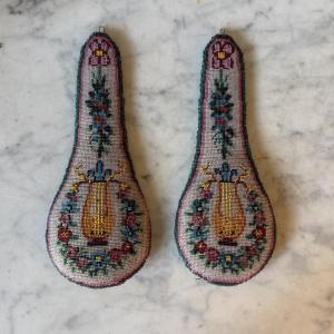Pair Of Pearl Embroideries With Lyre Design