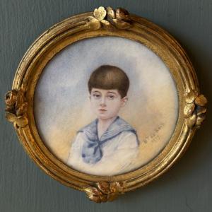 Miniature, portrait d'un jeune garçon daté 1919