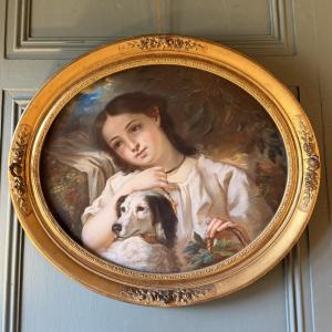 Portrait Of A Young Girl With A Dog, 19th-century Pastel After Cécile Berthe Lafosse