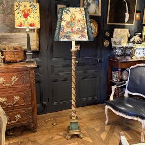Painted Twisted Wooden Floor Lamp, Height 175 Cm