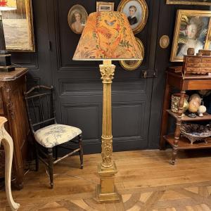 Gilded Wooden Floor Lamp, Height 147 Cm
