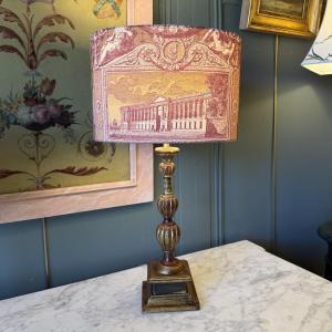 Painted Wooden Lamp, 57 Cm Tall