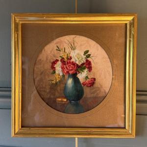 Bouquet Of Carnations And Mimosa, Gouache