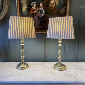 Large Pair Of 19th-century Bronze Lamps, 58 Cm Tall