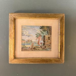 Small Rural Scene, Gouache, 19th Century