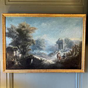 Paysage arcadien au temple antique XVIIIème