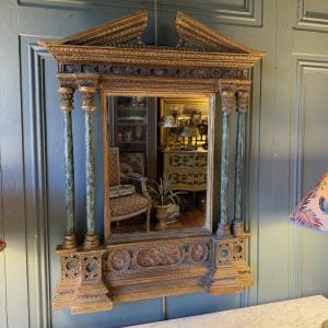 Architectural Mirror With A Pediment And Freestanding Columns Made Of Painted And Gilded Wood