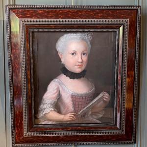 Portrait d'Une Jeune Femme  à l'éventail, Pastel XVIIIème