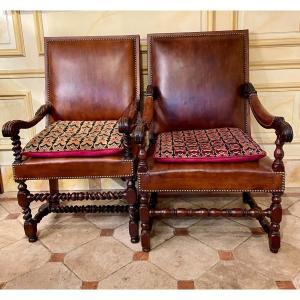 Louis XIII Armchairs ( The Pair)