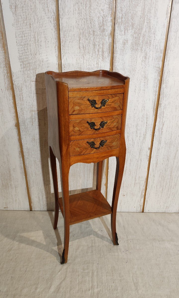 Marquetry Bedside Table 3 Drawers