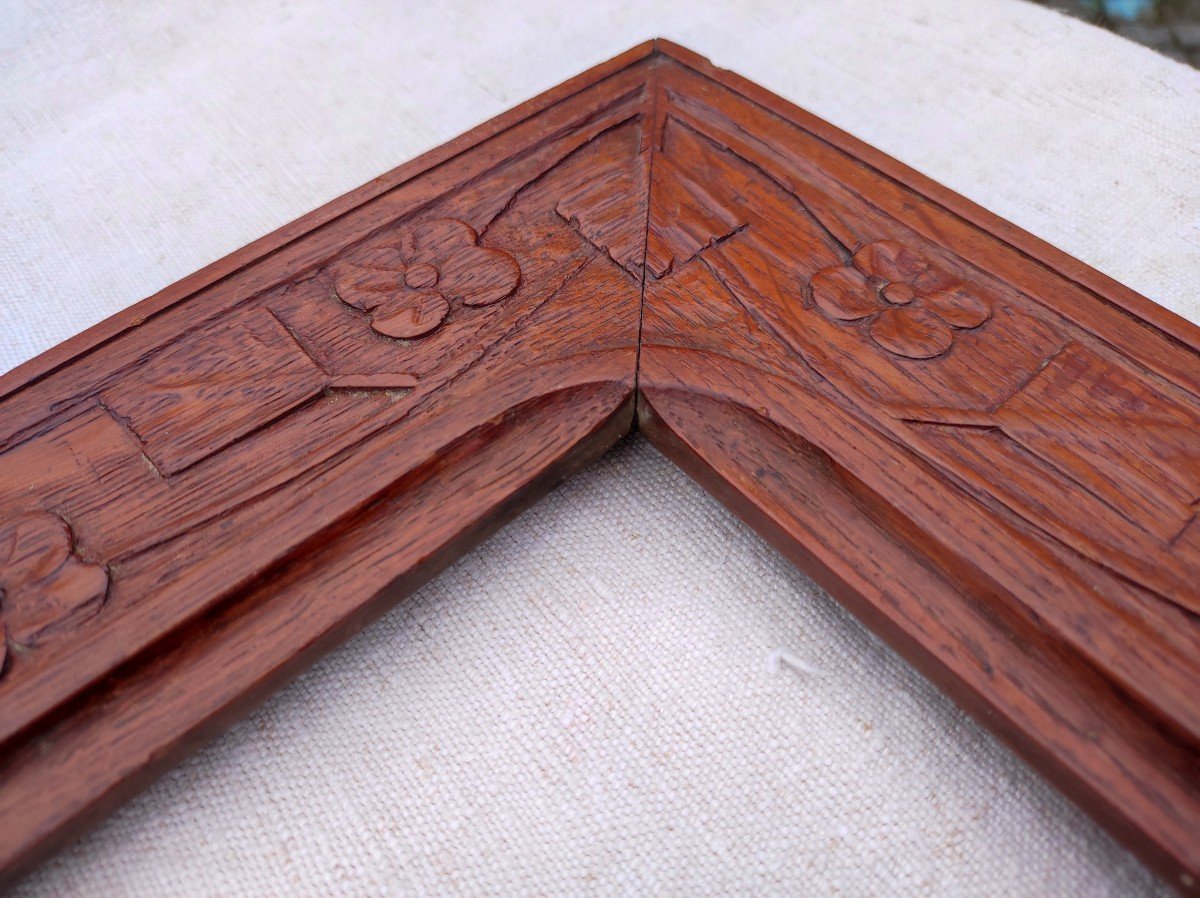 Cadre 6p art nouveau Bois Sculpté Feuillure 41 Cm X 27 Cm -photo-3