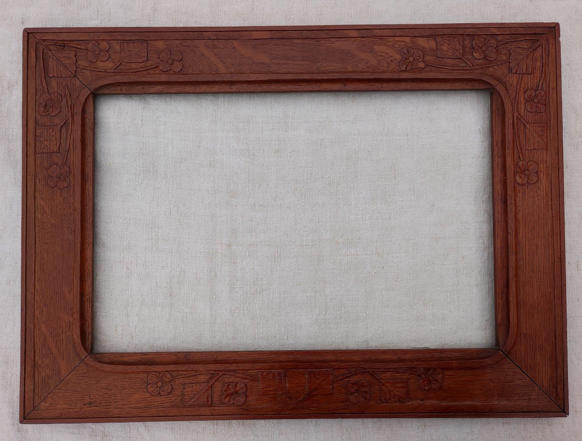 Cadre 6p art nouveau Bois Sculpté Feuillure 41 Cm X 27 Cm 